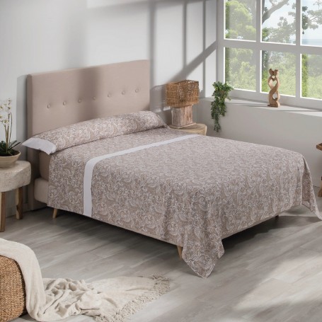 Juego de Sábanas y Fundas de Almohada Atenea Beig