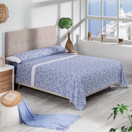 Juego de Sábanas y Fundas de Almohada Atenea Azul